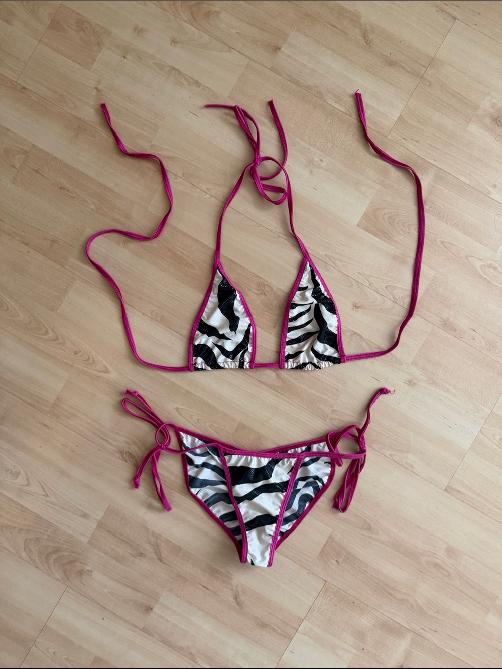 Zebra Print Sparkling Tie Bikini Top & Bottom Set